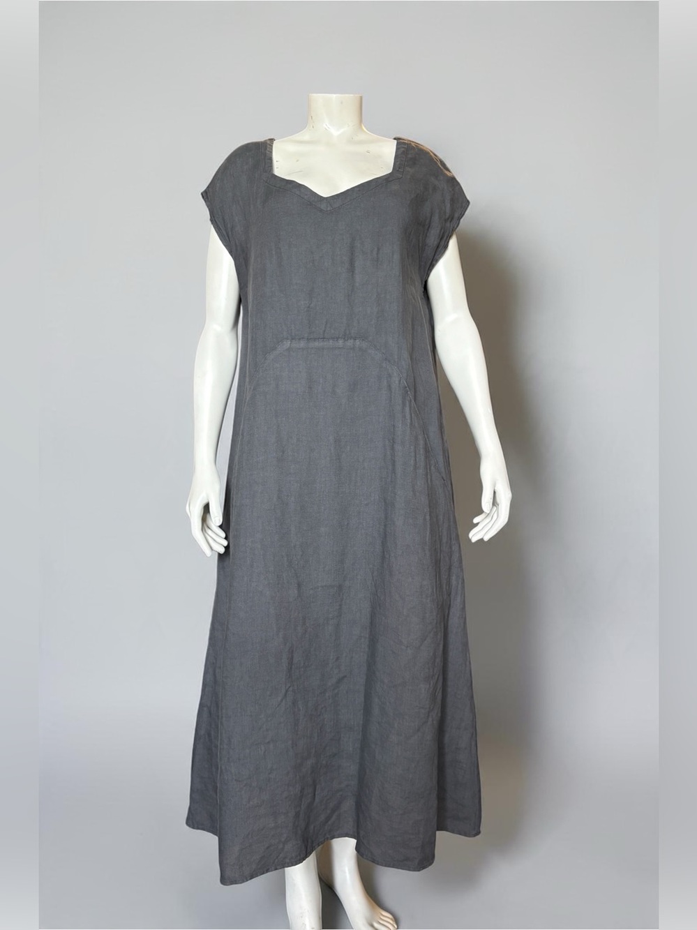 Mes Sœurs et Moi Charcoal Grey 100% Linen Midi Dress Sleeveles Pockets Size 2/L
